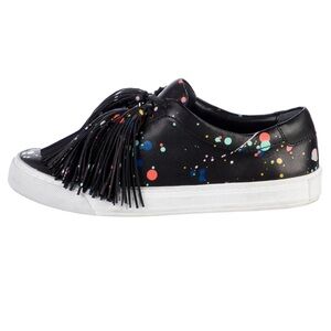 GUC Loeffler Randall Paint Splatter Black Fringe Sneakers Size 7.5 Women’s